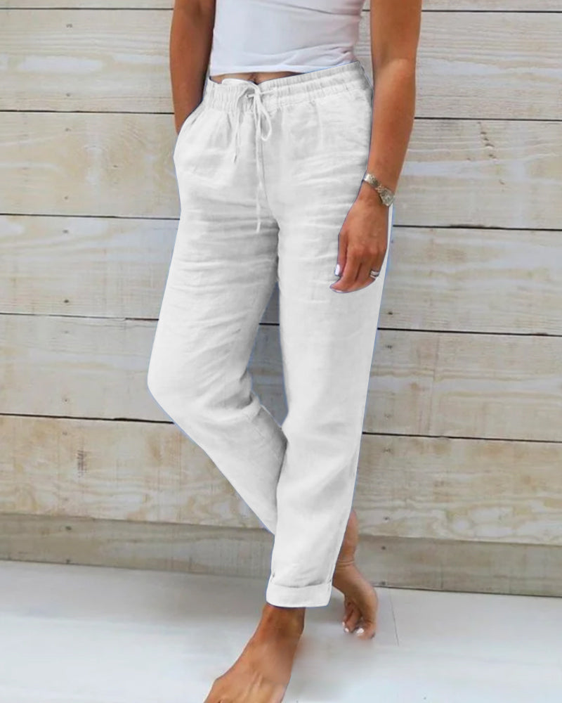 Pantaloni Lino Donna con Coulisse Vita Elasticizzata