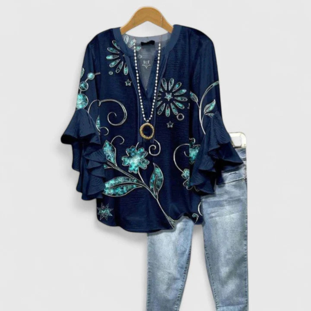 Donna Casual con Stampa Floreale e Maniche a Volant