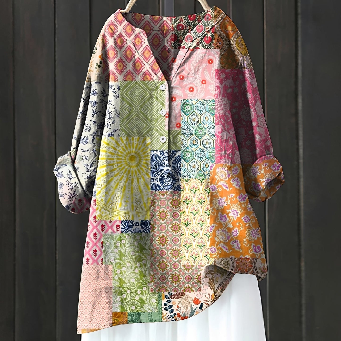 Camicia Donna con Mezza Patta a Fiori Stile Elegante