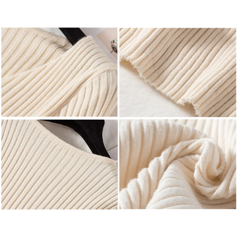 Maglione Donna Scollo a V Coste Vestibilità Slim