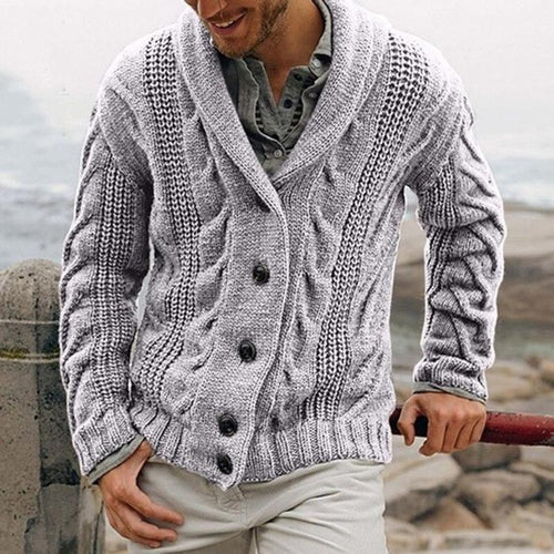 Cardigan Uomo Maglia a Treccia Collo Sciarpa