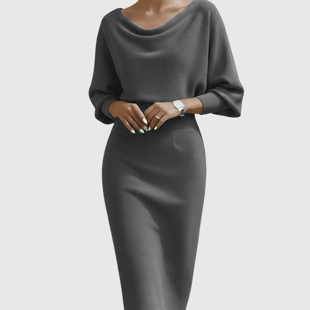 Abito Midi Donna in Maglia Drappeggiato Elegante