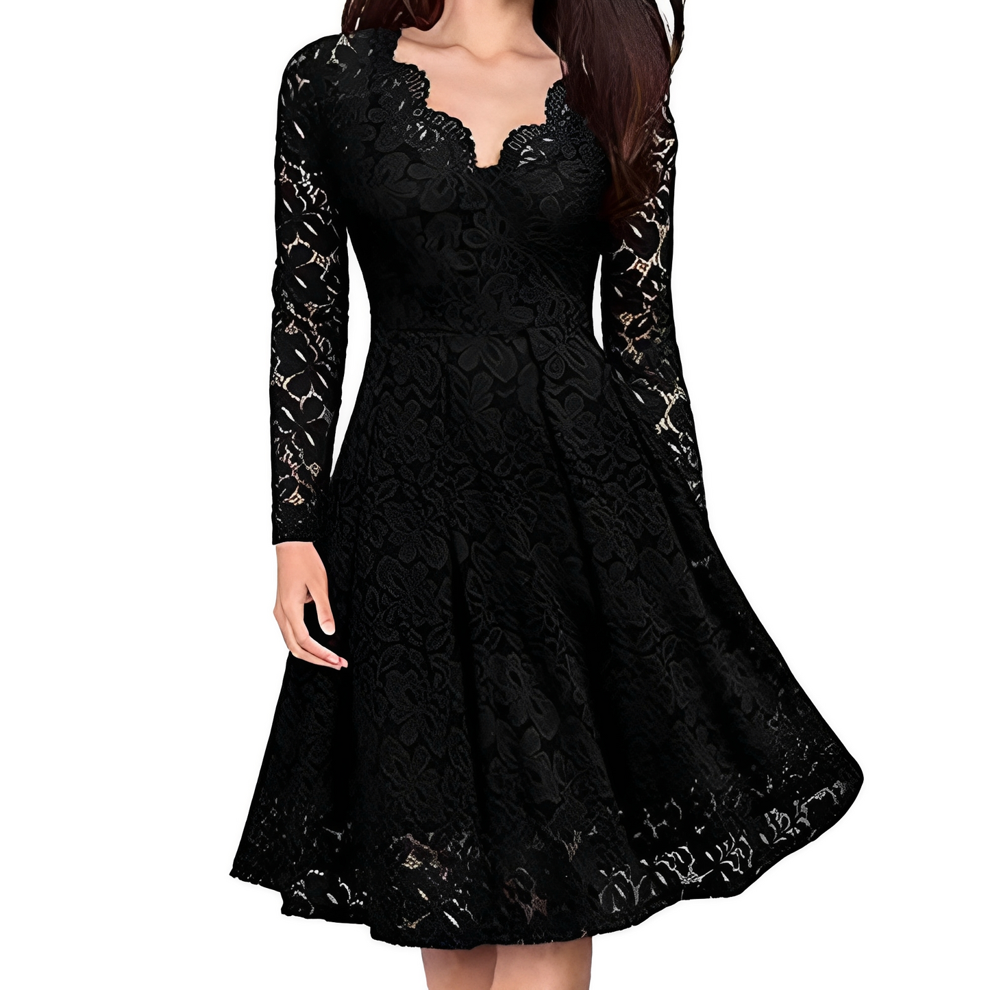 Abito Elegante Donna Manica Lunga Scollo a V