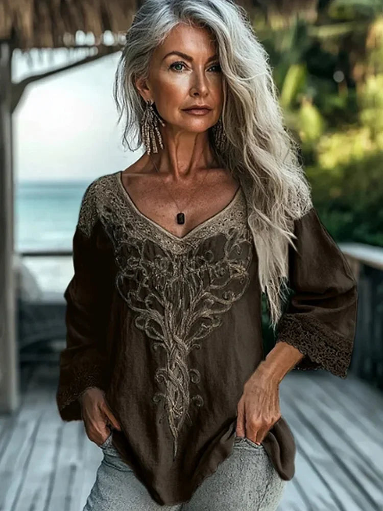 Blusa Donna Vintage Manica Lunga