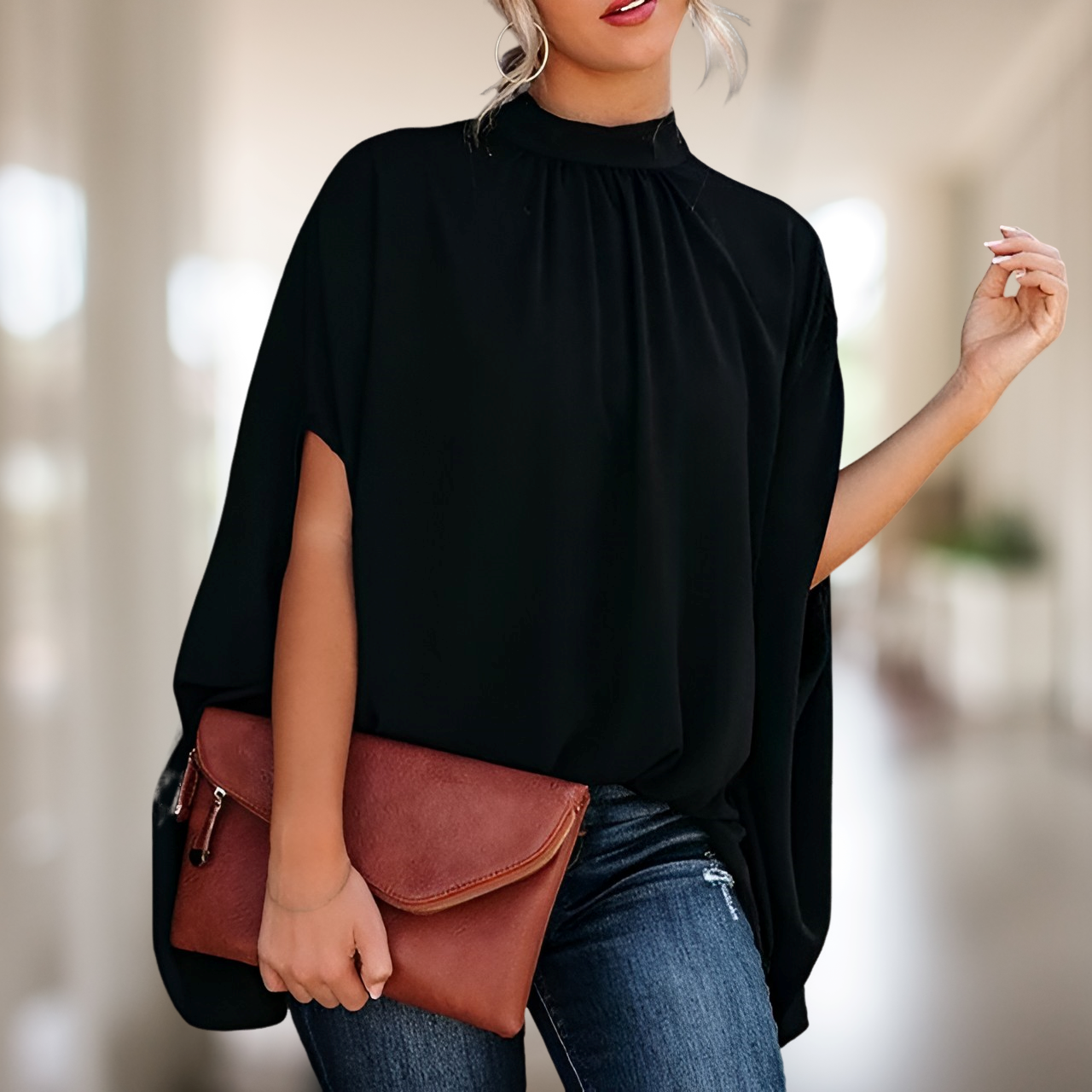 Blusa Donna Taglio Svasato Manica Lunga