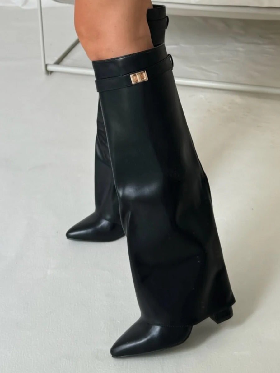 Stivali Donna in Pelle Scamosciata Eleganti Dettagli Metallici