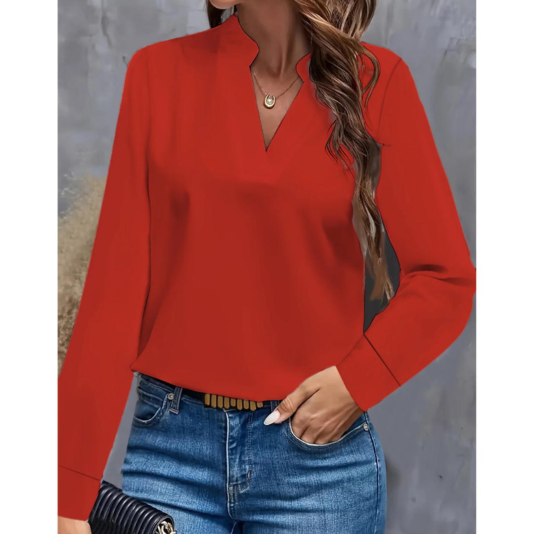 Camicia Donna Manica Lunga Scollo a V Design Lineare