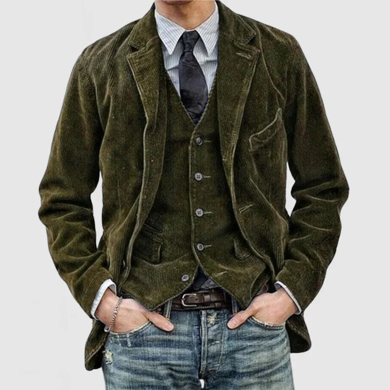 Blazer Uomo in Velluto Slim Fit con Colletto Rever e Chiusura a