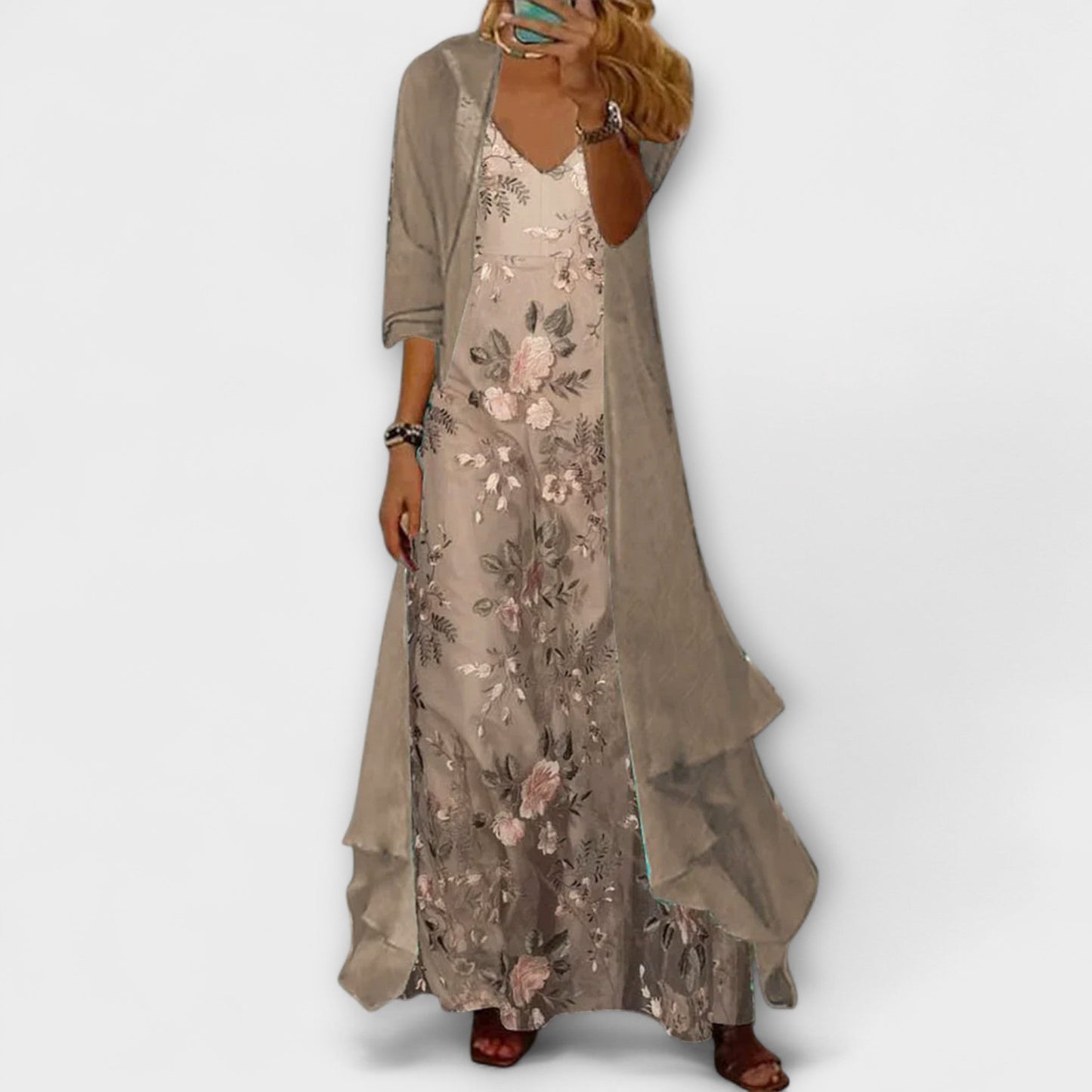 Abito Maxi Donna Scollo a V Strati Floreale - Brentozzi