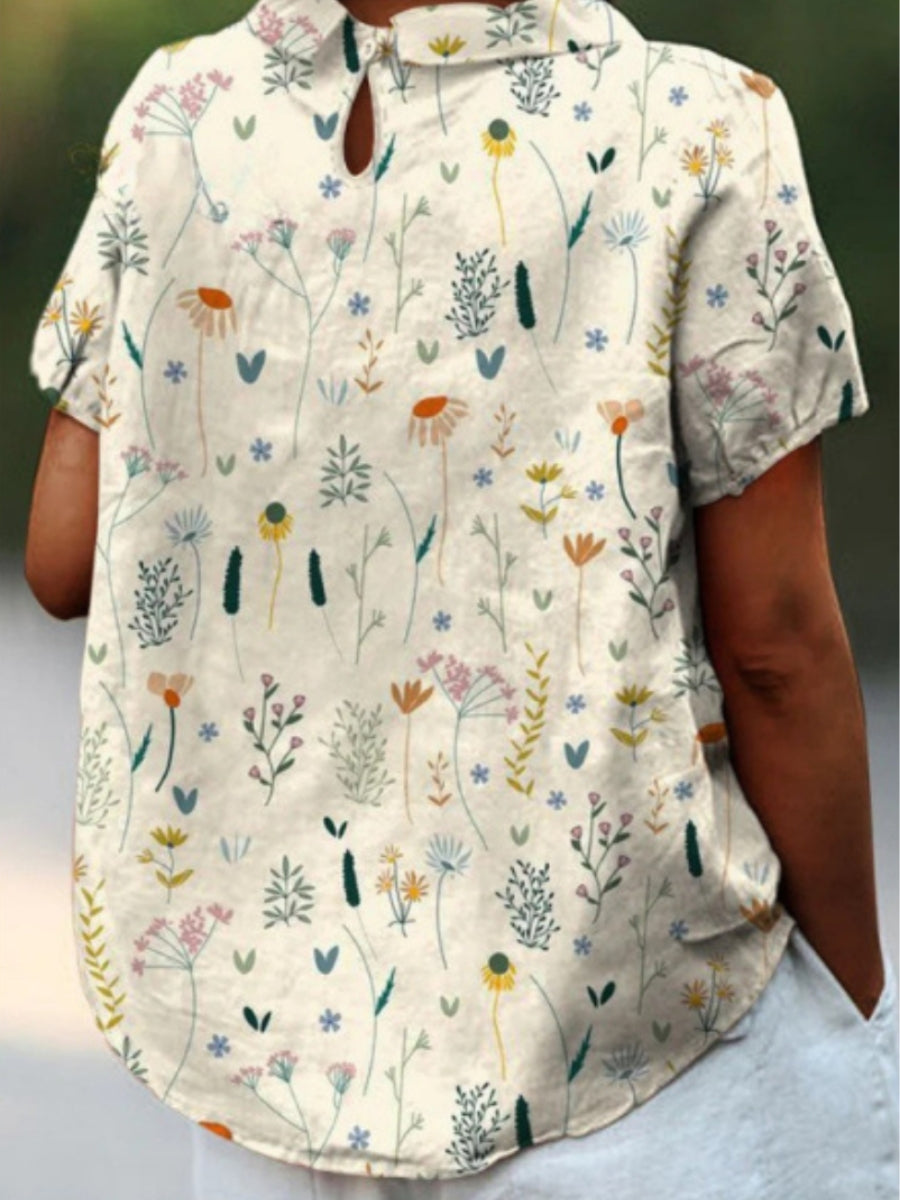 Camicia Donna Manica Corta con Colletto e Fantasia Floreale