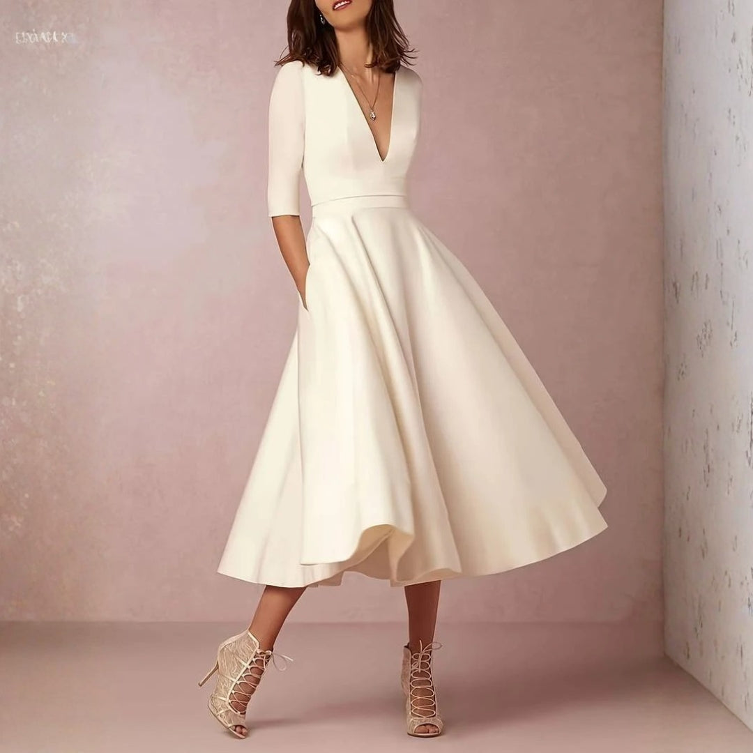 Abito Midi Donna Elegante Svasato Cerimonia