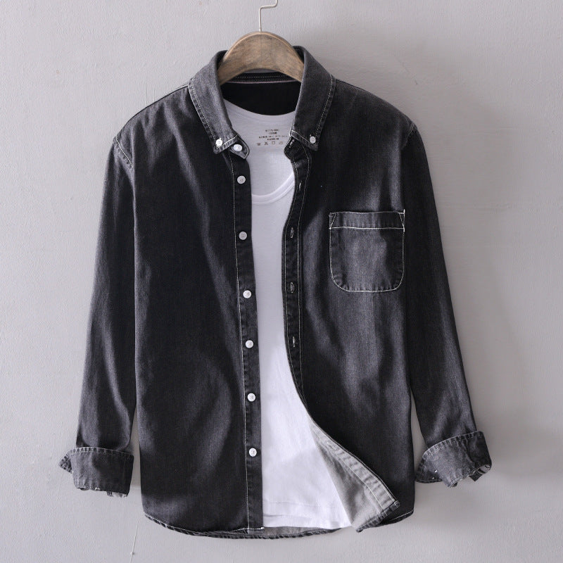 Camicia Jeans Uomo Manica Lunga Vestibilità Comoda