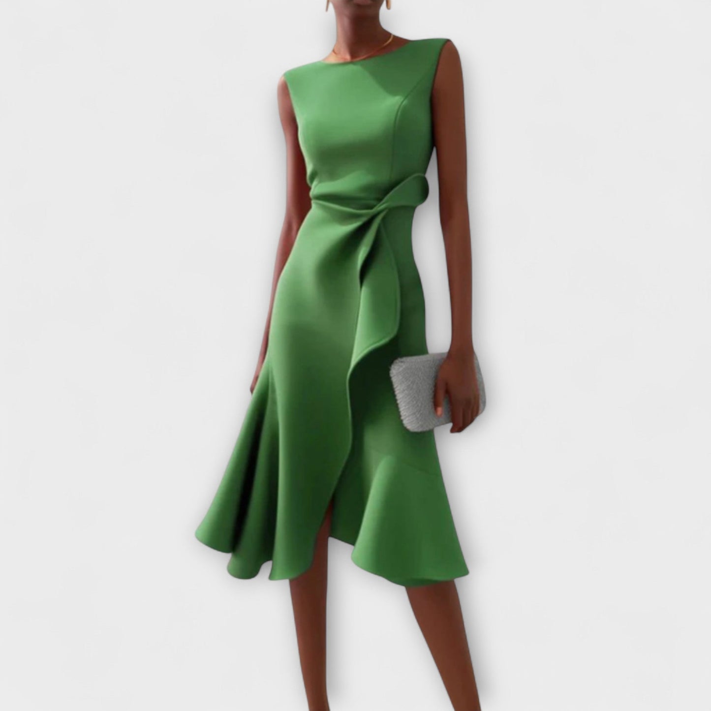 Abito Midi Donna Elegante Senza Maniche con Ruches