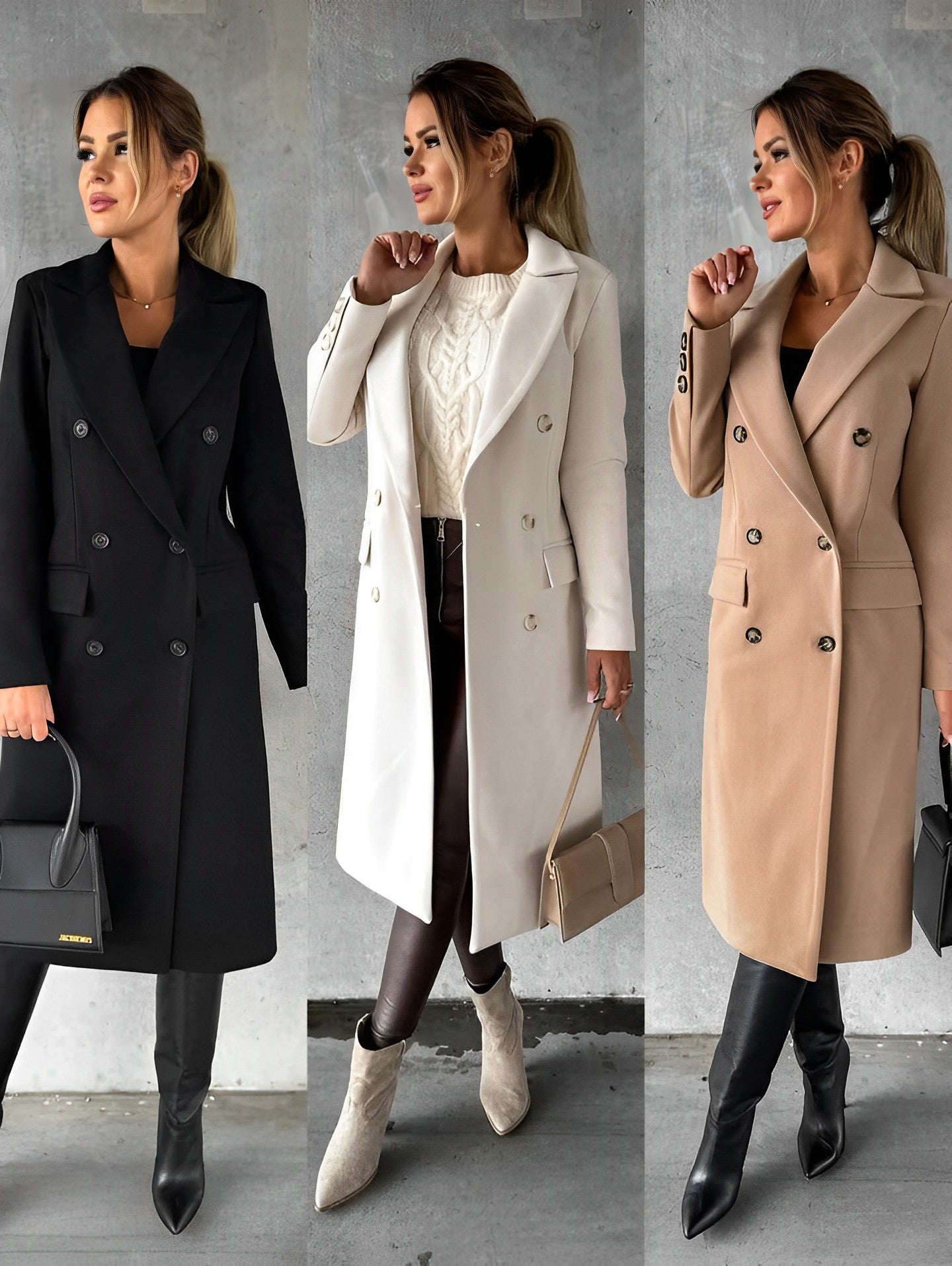 Cappotto Donna Doppio Petto Tessuto Classico Elegante
