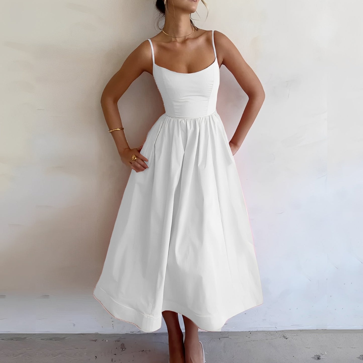 Abito Midi Donna Casual con Bretelle