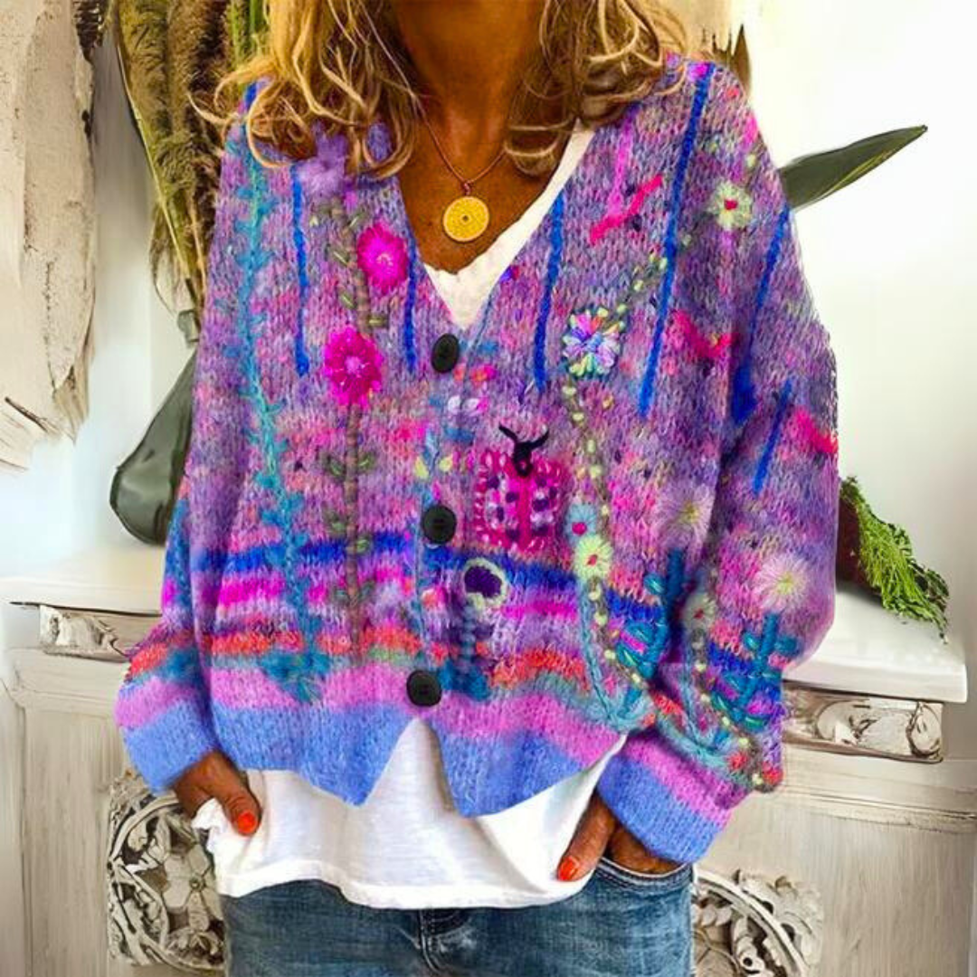Cardigan Donna in Maglia Fantasia Floreale Slim