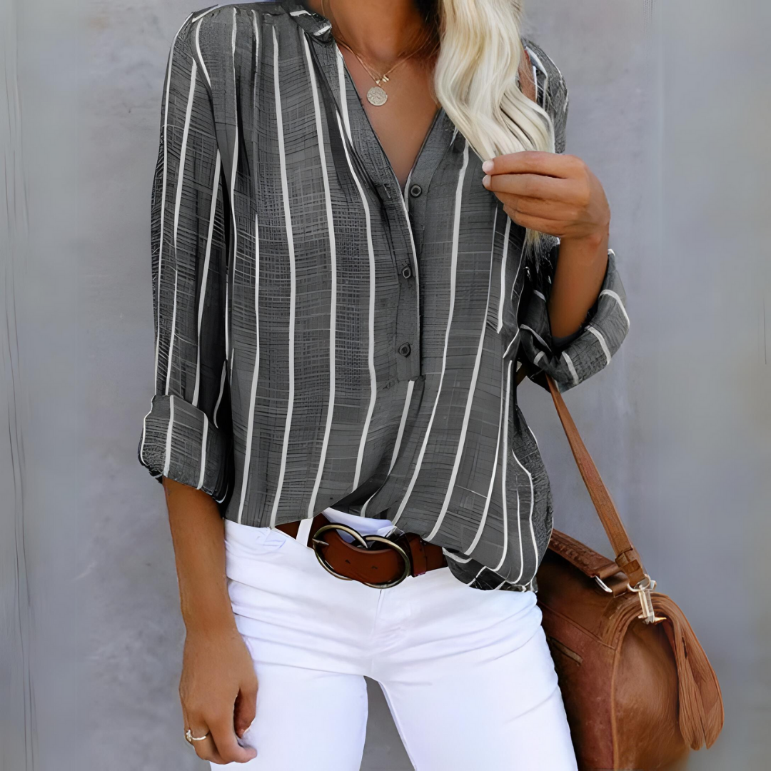Camicia Donna a Righe con Bottoni Manica Lunga