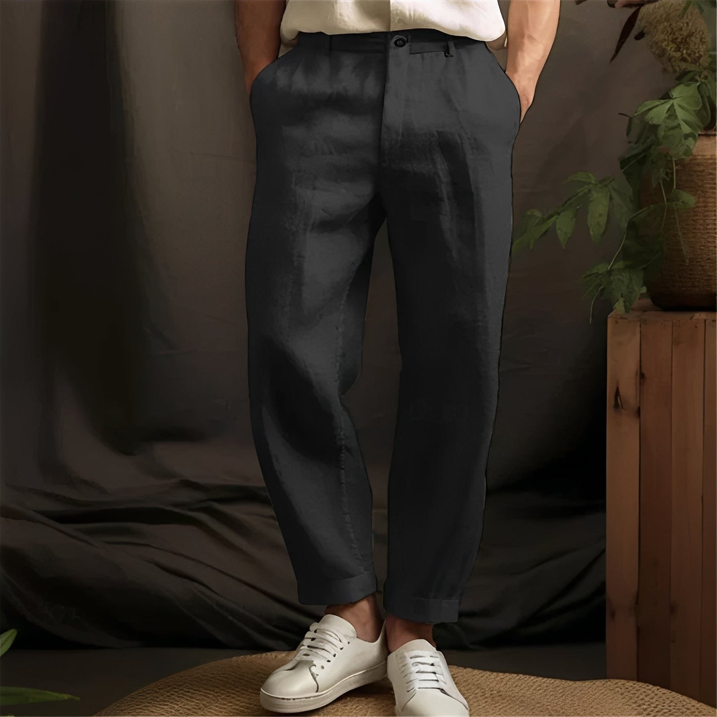 Pantaloni Uomo Cotone Vestibilità Dritta Casual