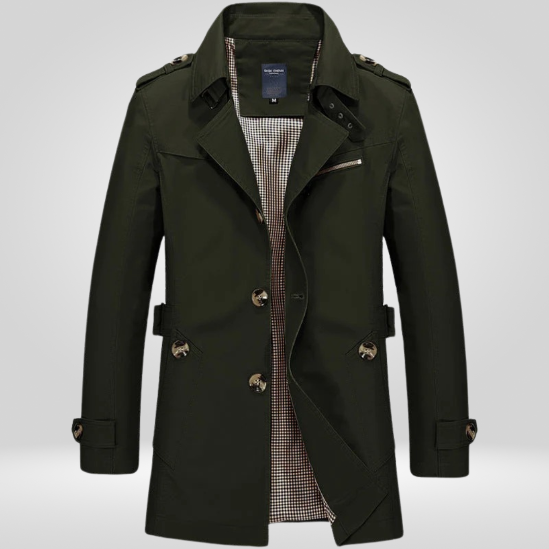 Trench Coat Uomo Classico Lunghezza Media Taglio Strutturato