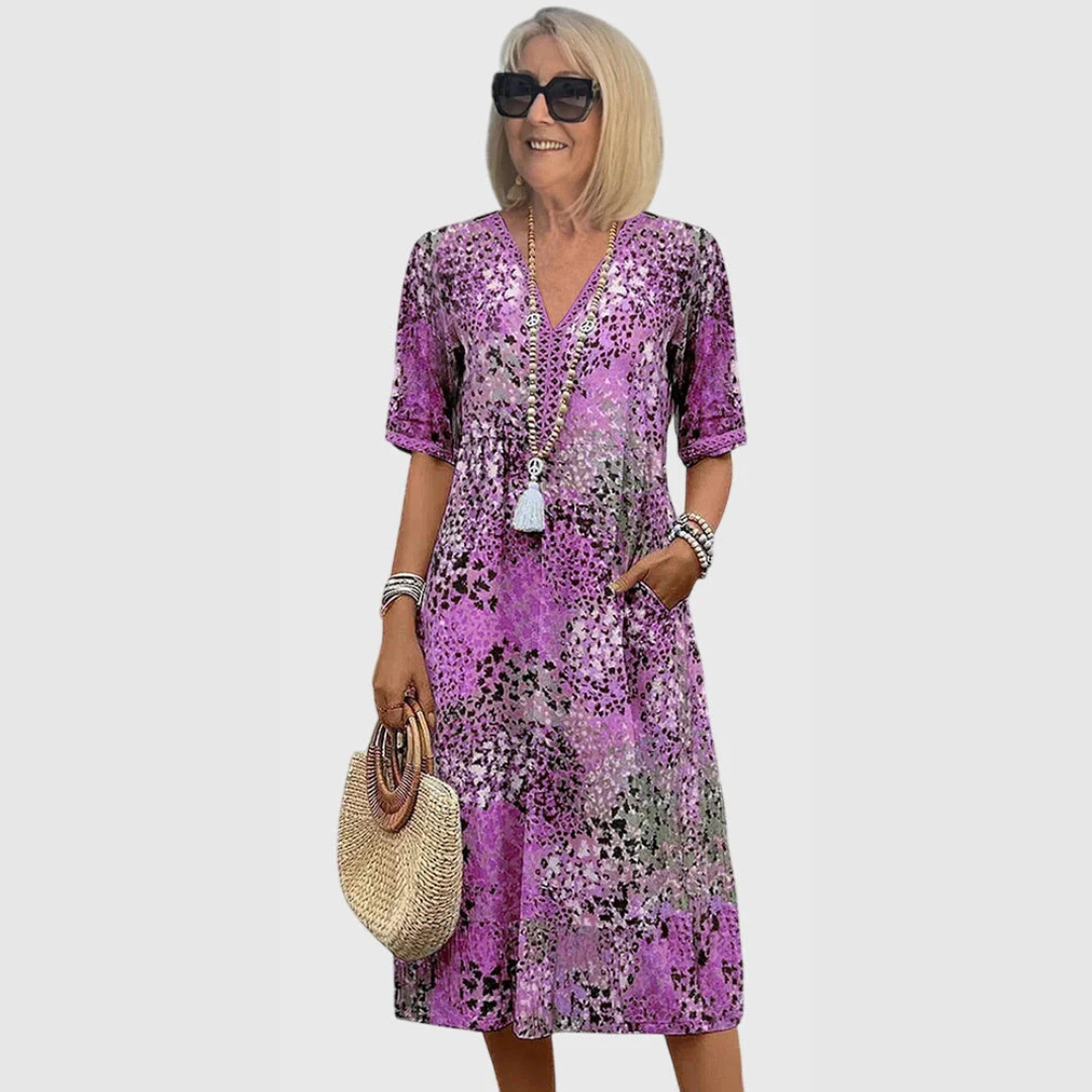 Abito Midi Donna Scollo a V Stampa