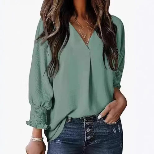 Blusa Donna Manica Corta Scollo a V Elegante Casual