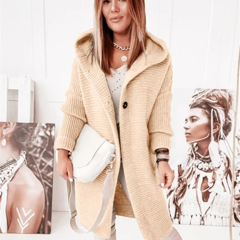 Cardigan Donna con Cappuccio Effetto Cashmere Elegante