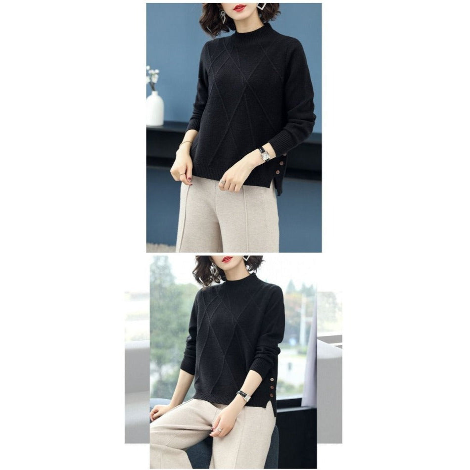 Maglione Donna con Bottoni Laterali in Maglia Morbida