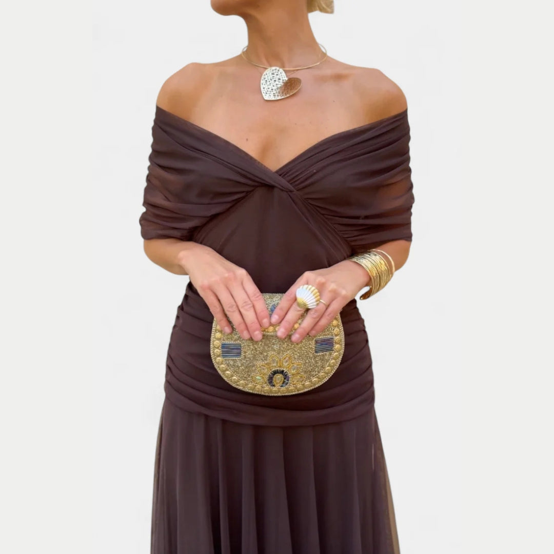 Abito Elegante Donna Scollo Bardot Vestibilità Classica