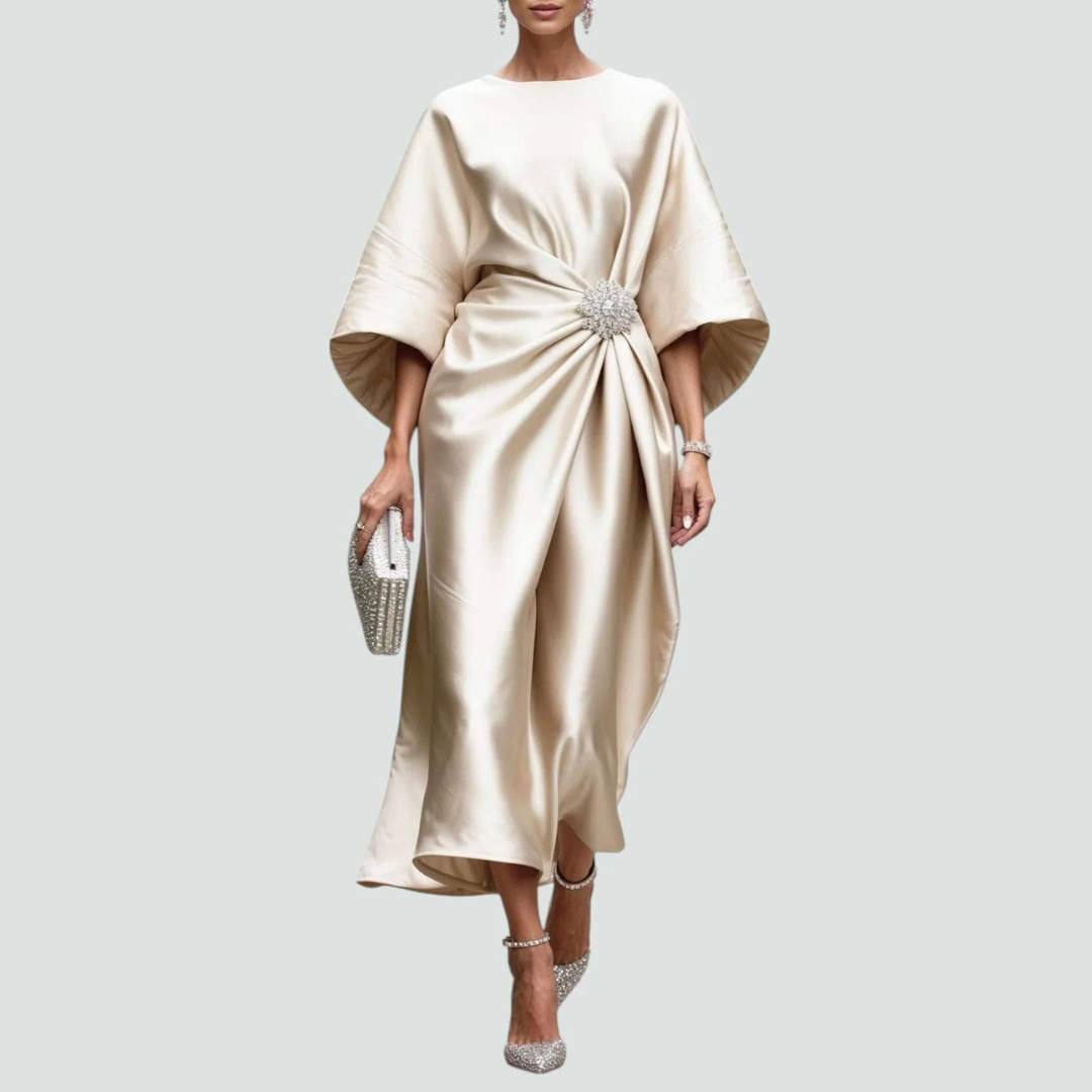 Abito Midi Donna con Maniche Pipistrello Drappeggiato