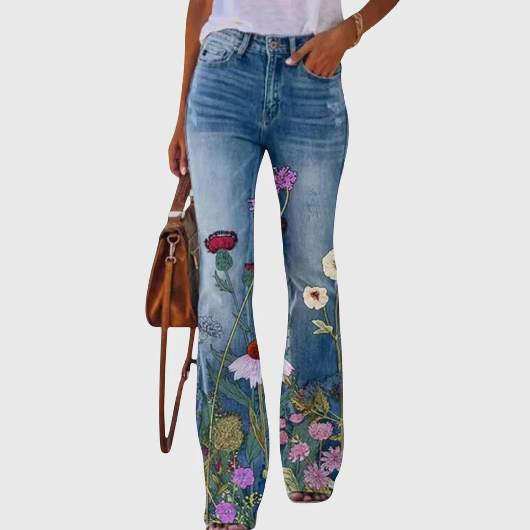 Jeans Donna Stampa Floreale Taglio Slim