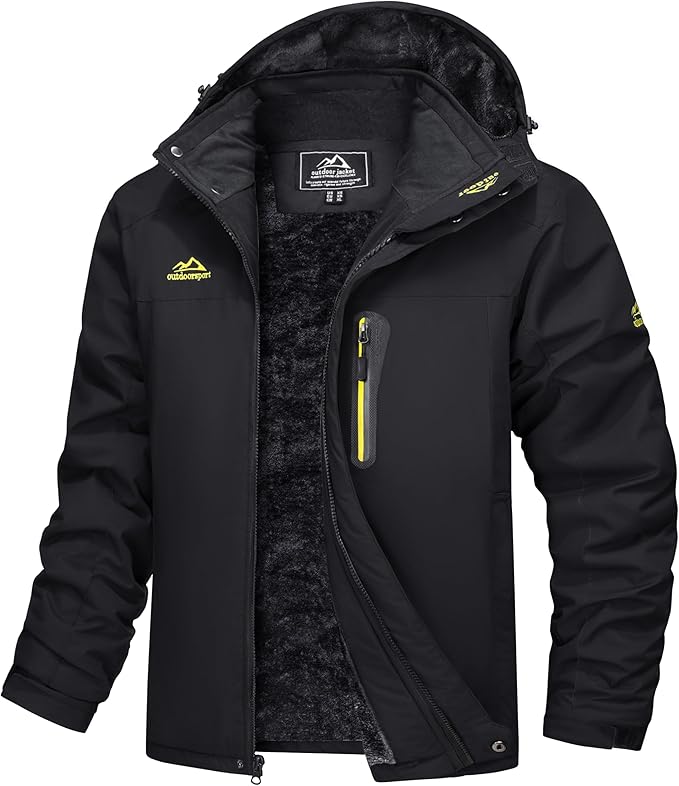 Parka Uomo Impermeabile e Antivento con Fodera in Pile e Cappuccio