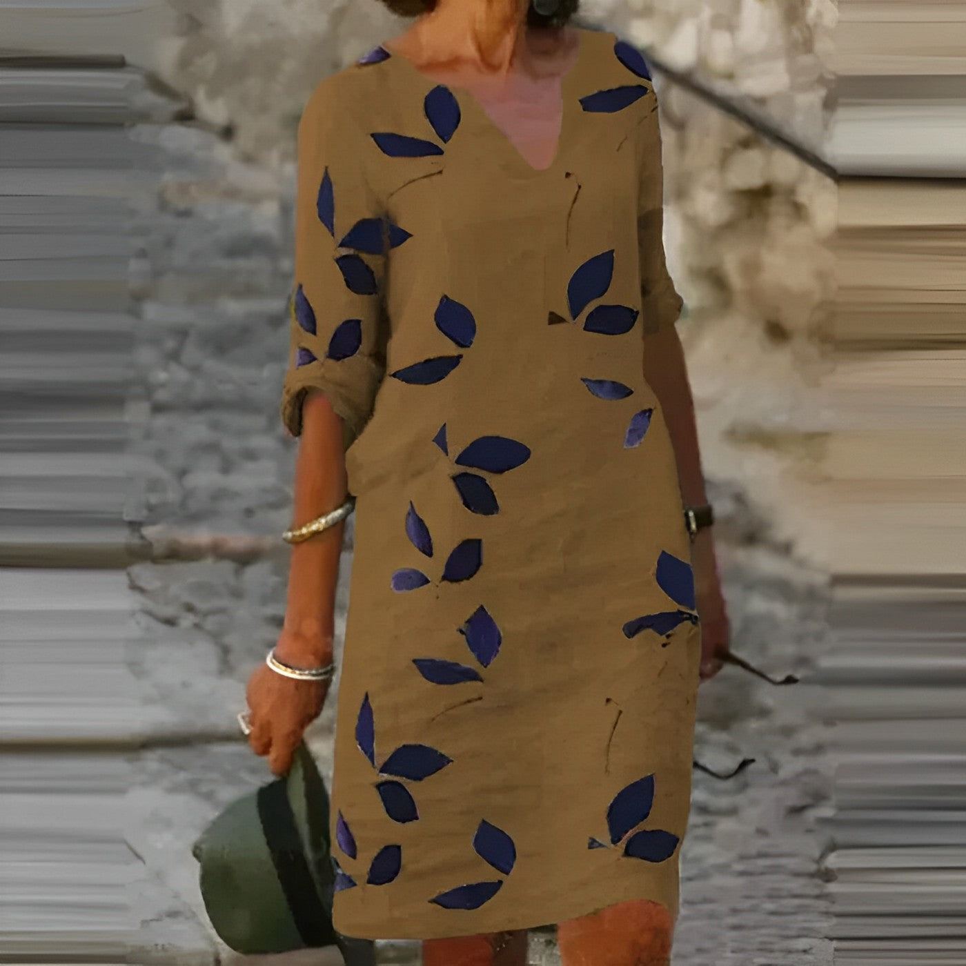 Abito Mini Donna Stampa Foglie Stile Casual