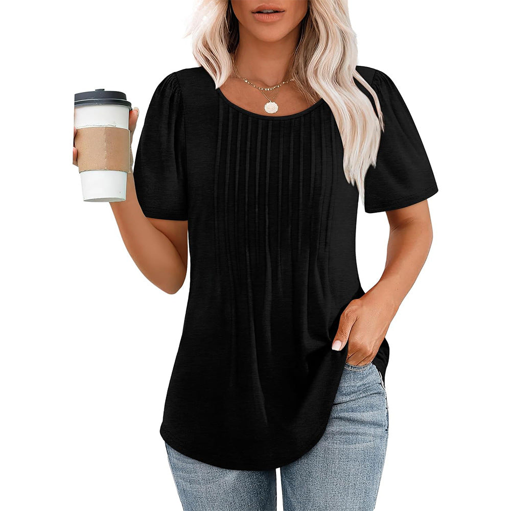 Camicia Plissé Donna Girocollo Stile Casual
