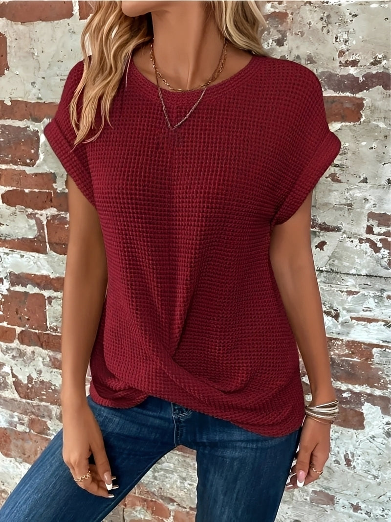 Maglia Donna in Tessuto Waffle Manica Corta