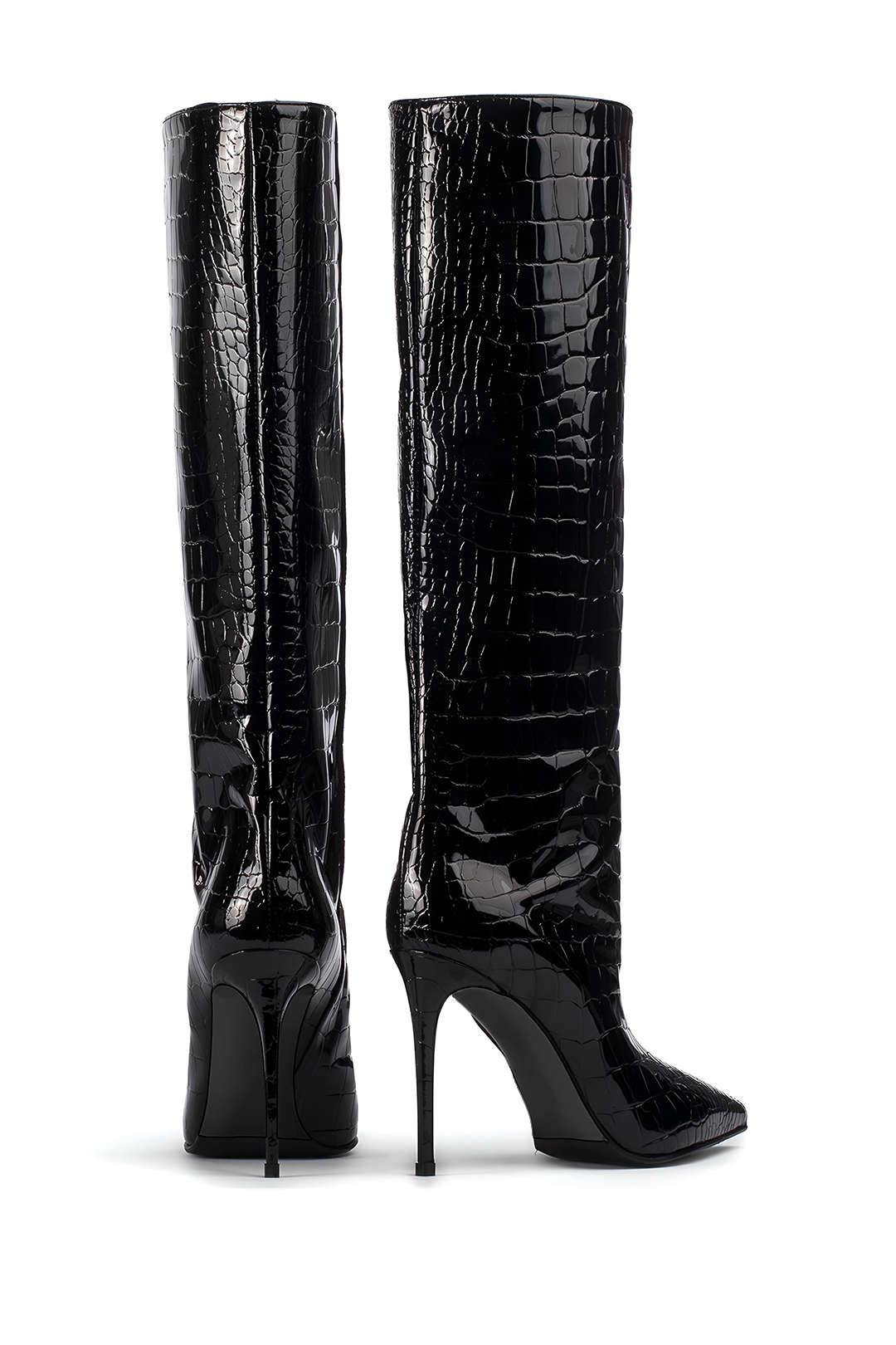 Stivali Donna in Pelle Effetto Coccodrillo Tacco Stiletto