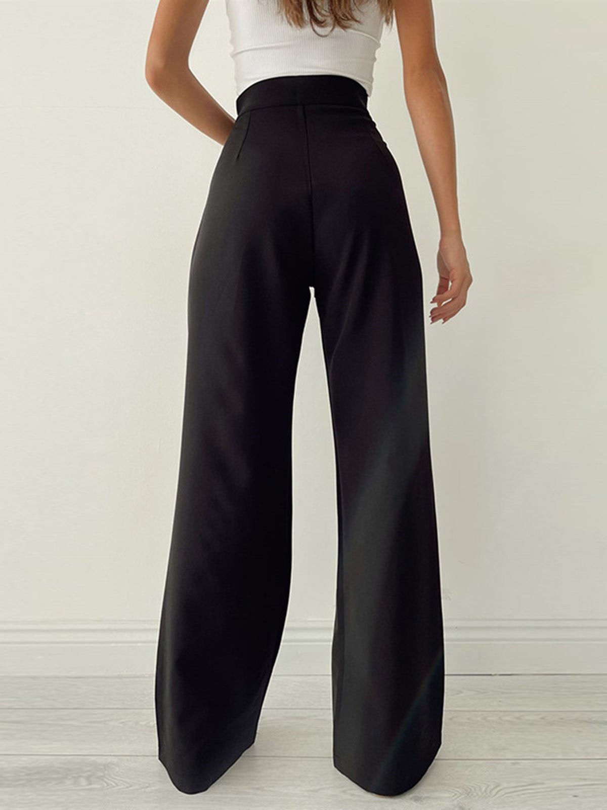 Pantaloni Donna Vita Alta con Fiocco e Gamba Larga