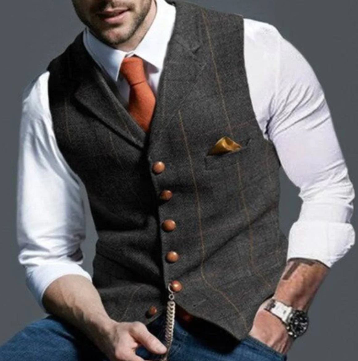 Gilet Uomo Fantasia Quadri Elegante Slim Fit