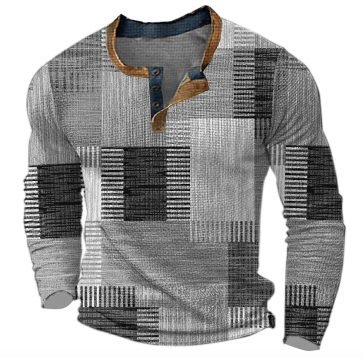 Maglia Henley Uomo Manica Lunga Fantasia Slim Fit