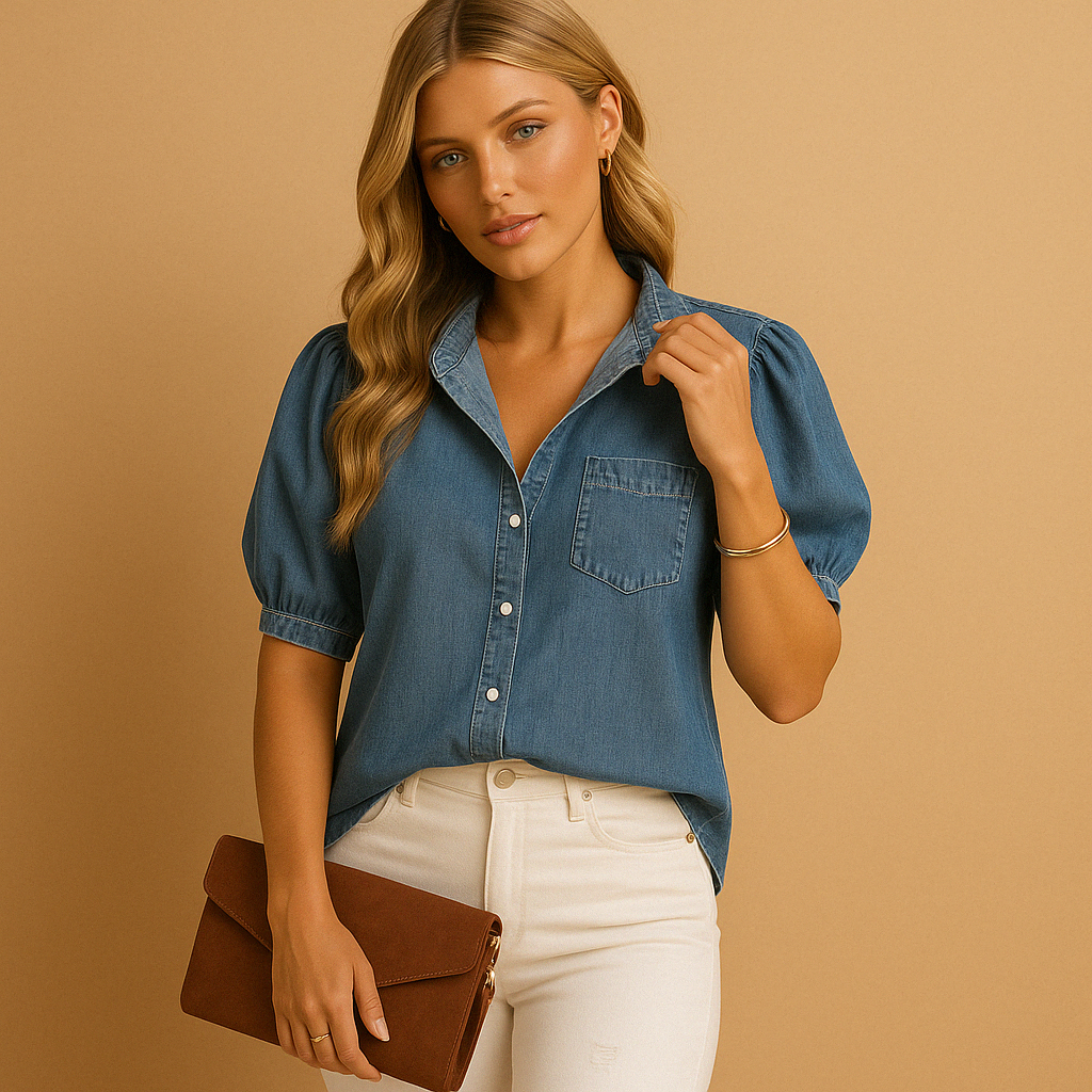 Blusa classica in denim con bottoni per donna | Hannah 1