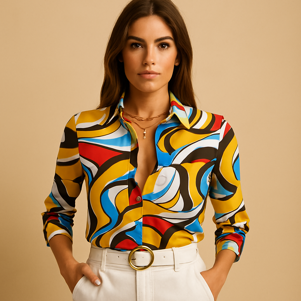 Blusa da donna con scollo a V e stampa | Nina 4