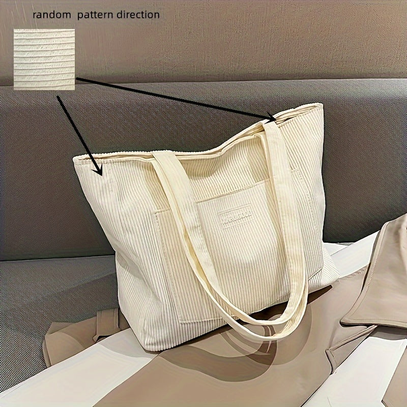 Borsa a mano da donna in velluto a coste elegante, versatile in pelle vegana 11