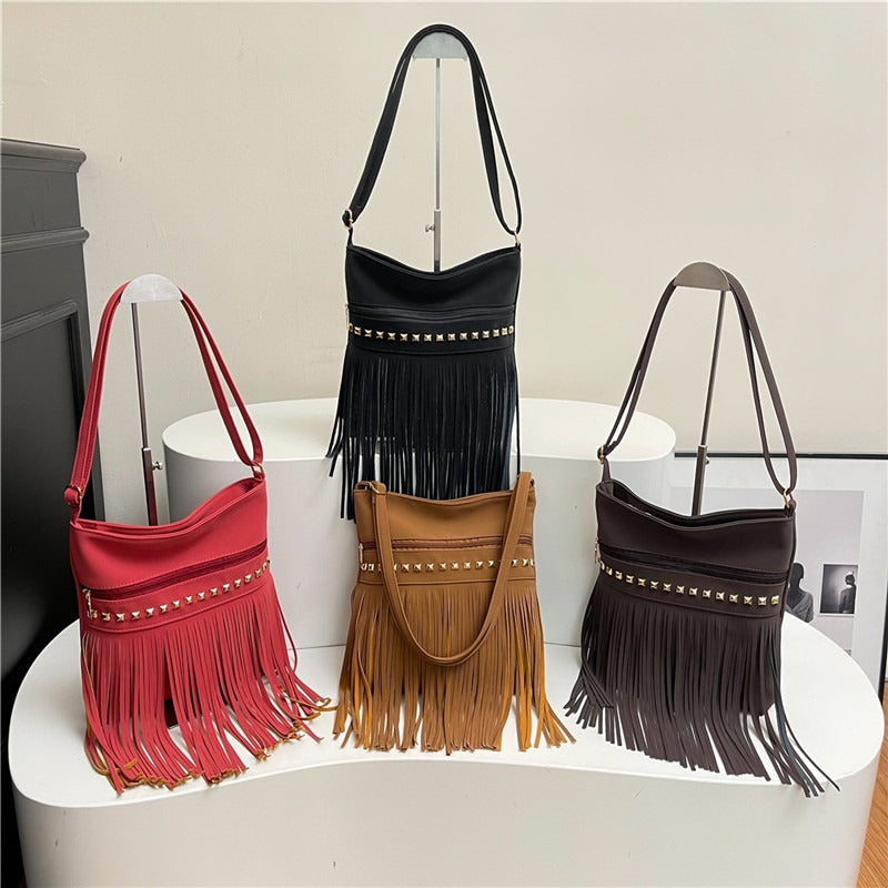 Borsa a tracolla con frange vintage da donna, stile retrò bohémien 5