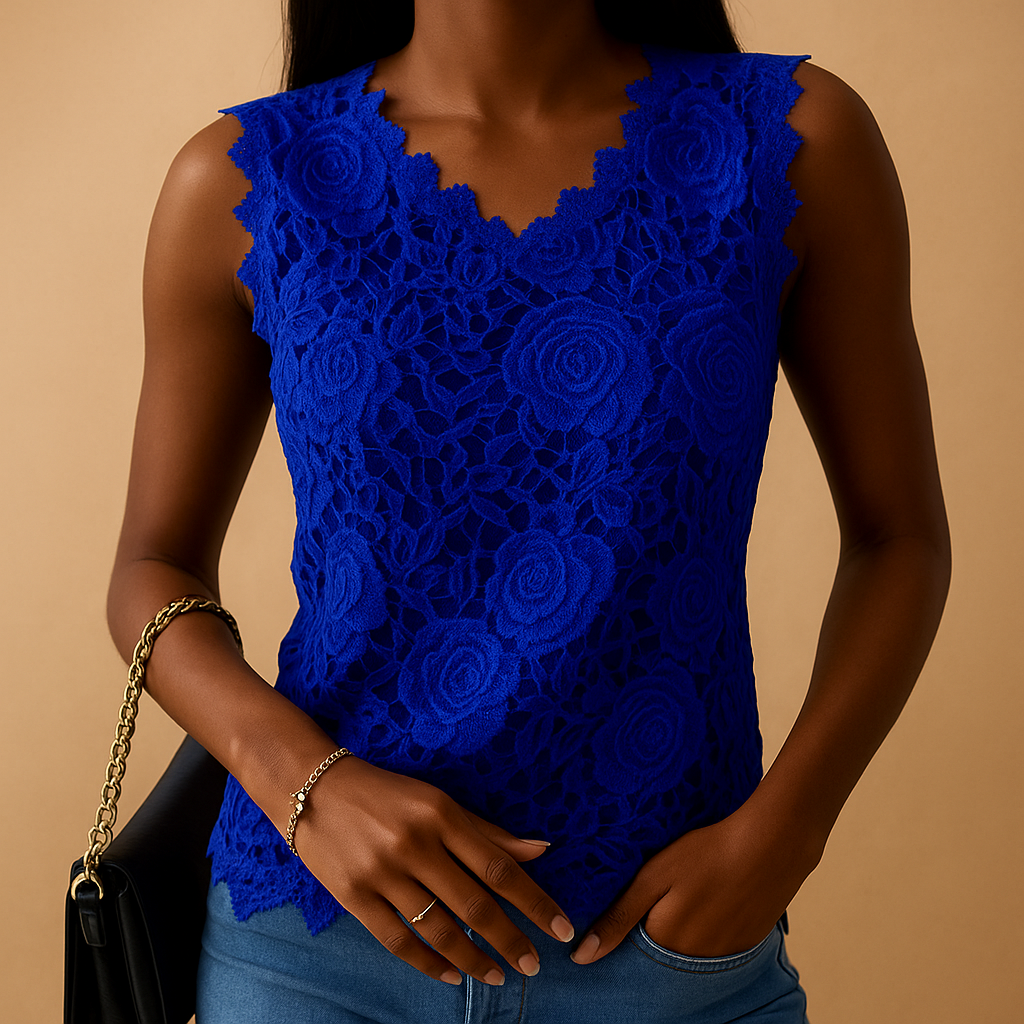 Camicetta in pizzo con scollo tondo da donna | Yara 4