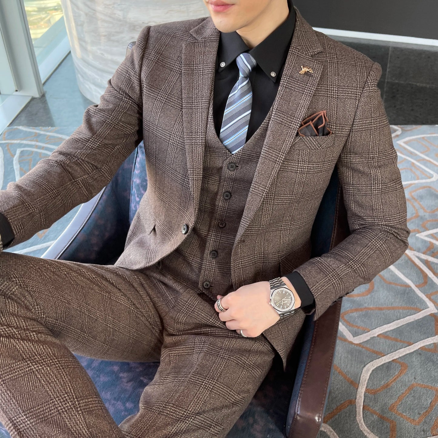 Carlo | Completo Uomo Tre Pezzi Slim Fit a Quadri 8