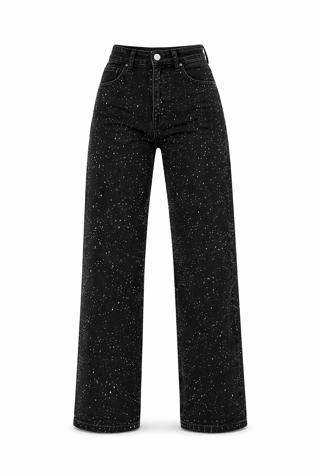 Pantaloni Donna Vita Alta con Dettagli Glitterati Slim