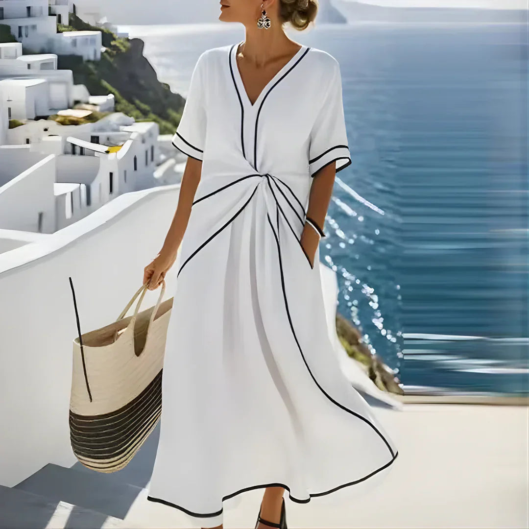 Daria | Vestito Midi Donna Elegante Nodo Frontale Bordura 4