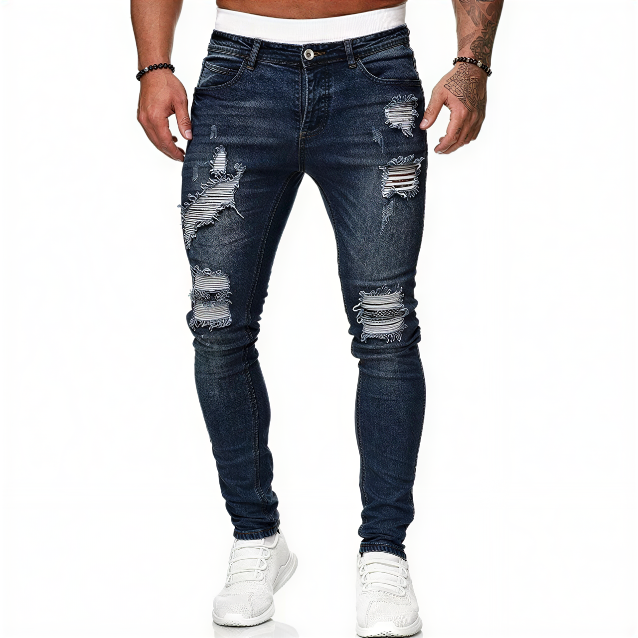 Dario | Jeans Skinny in Denim Strappato Blu