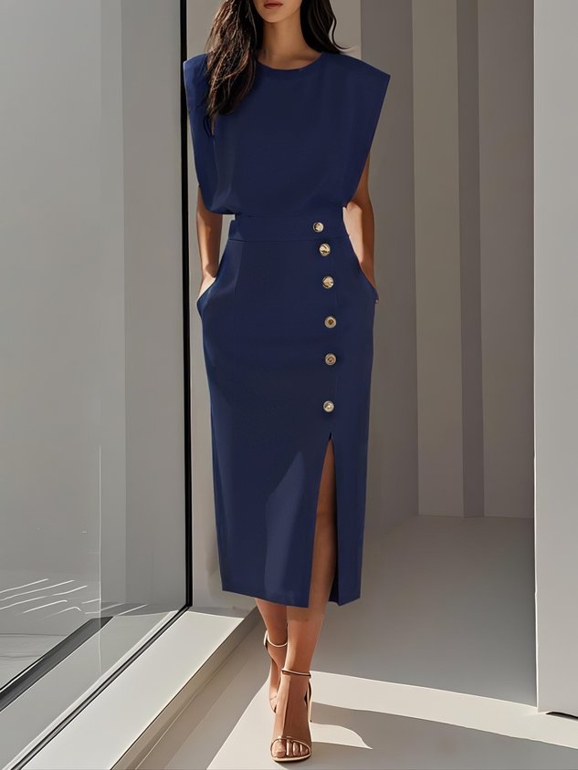 Diane | Abito da Donna Midi Spalle Imbottite Senza Maniche Spacco 5