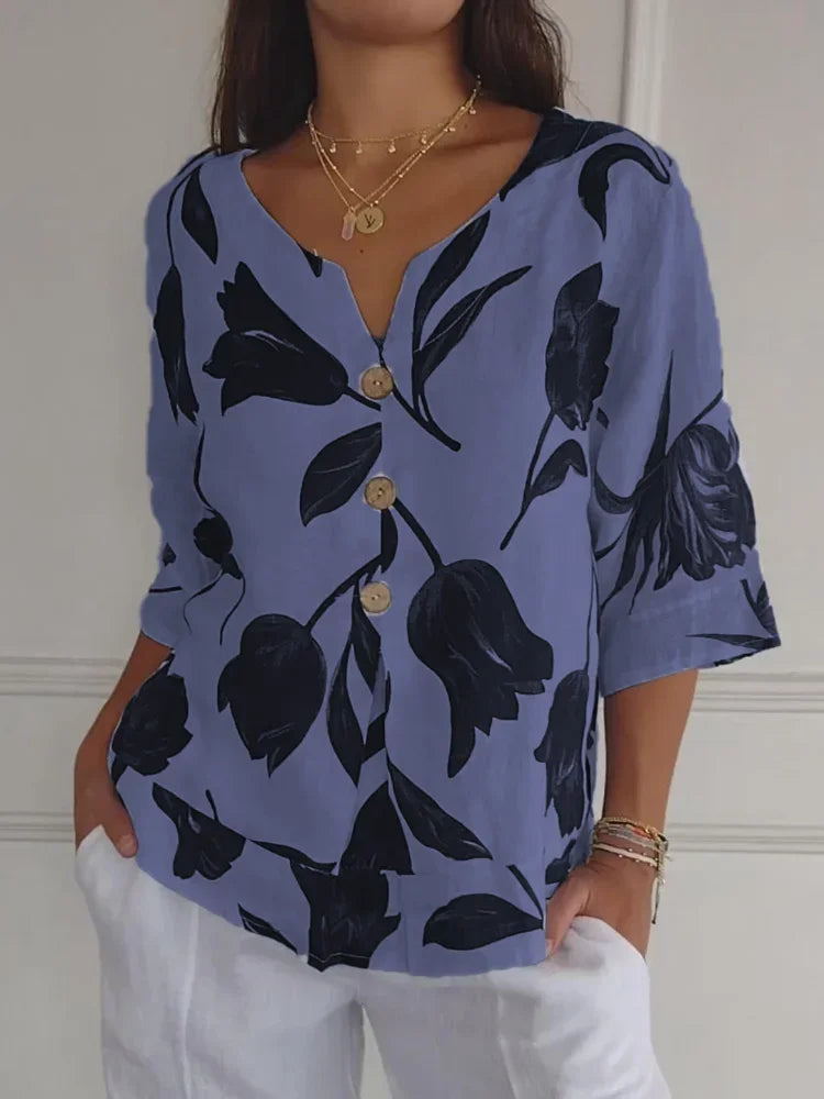 Fiora | Blusa Floreale Leggera Blu