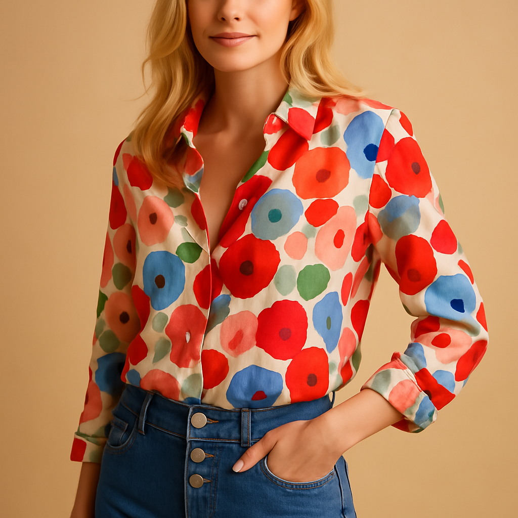 Fleur | Blusa floreale rossa con maniche lunghe da donna 2